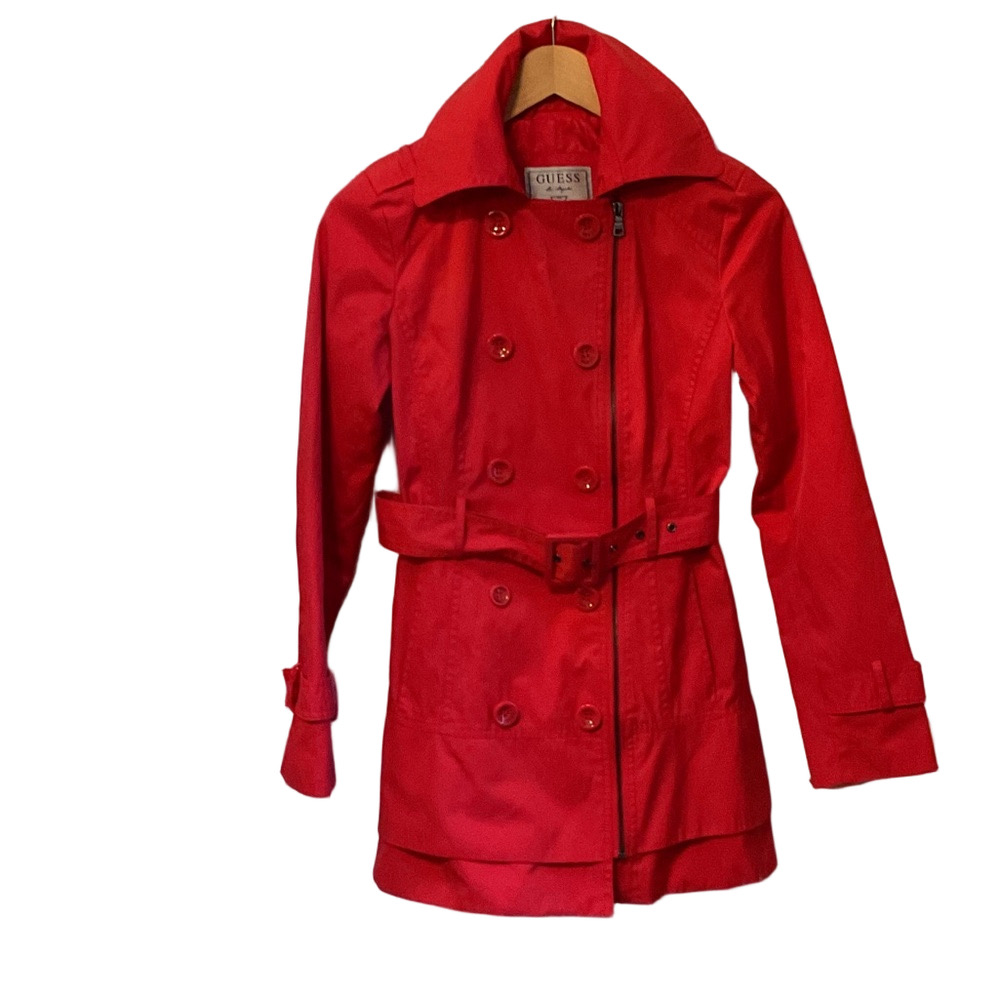 Guess Red Trench Coat, double breasted and belted